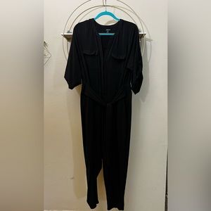Black Jersey romper jumpsuit pockets size 2 stretch